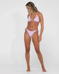 Fashion Sandalwood Textured Midi Side Ties Bikini Bottom Womens Bikinis