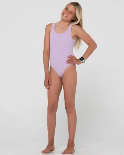 Best Sale Sandalwood Textured One Piece Swimsuit Girls Kids Swimwear
