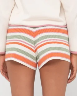 New Shona Striped Knitted Elastic Short Womens Shorts