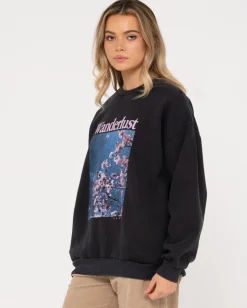 Best Wanderlust Oversize Graphic Crew Fleece Womens Hoodies & Fleece