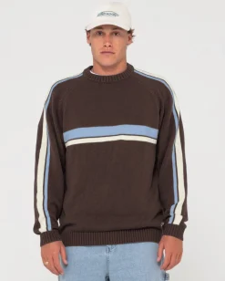 Cheap White Lines Crew Neck Knit Sweater Mens Knitwear