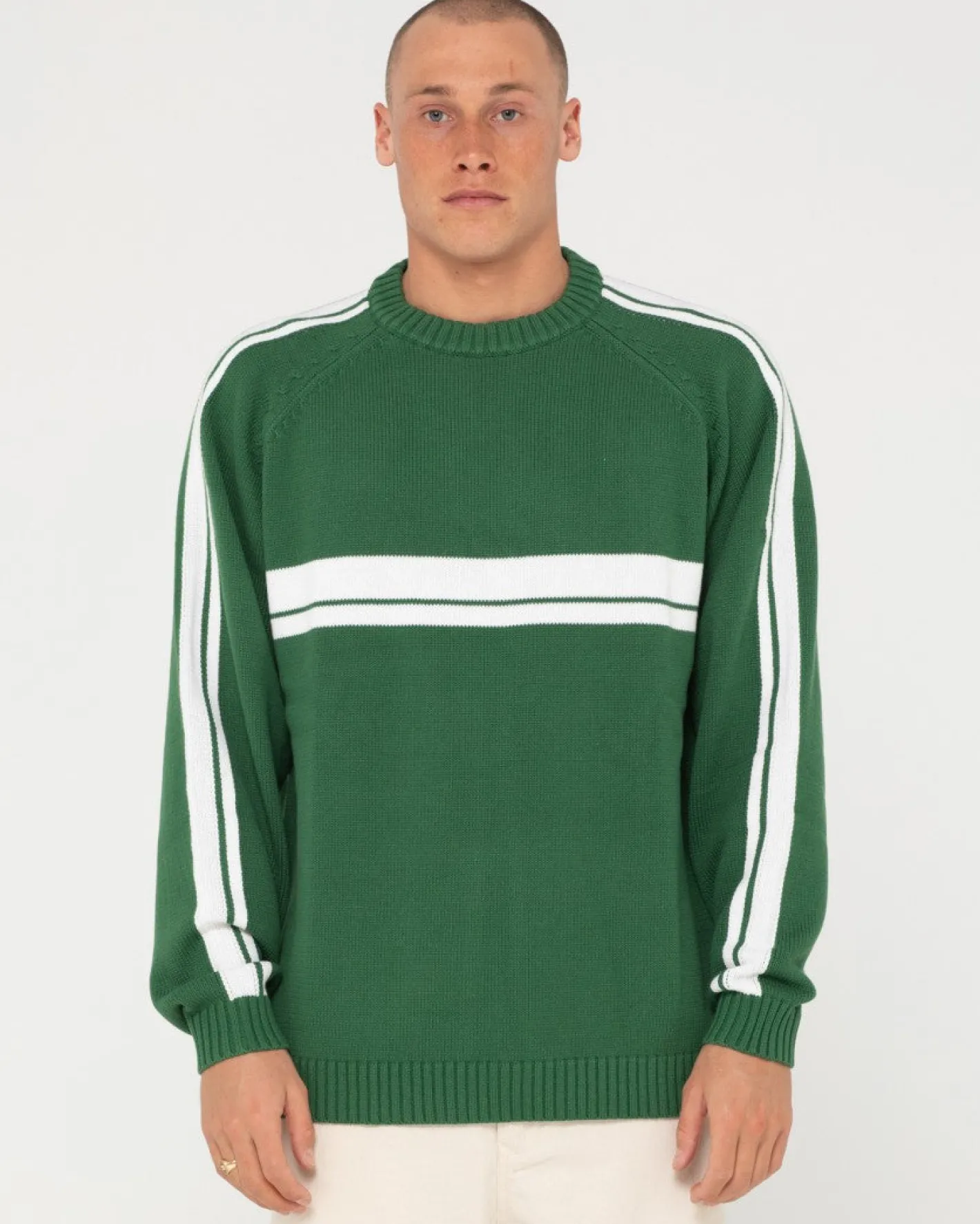 Best White Lines Crew Neck Knit Sweater Mens Knitwear