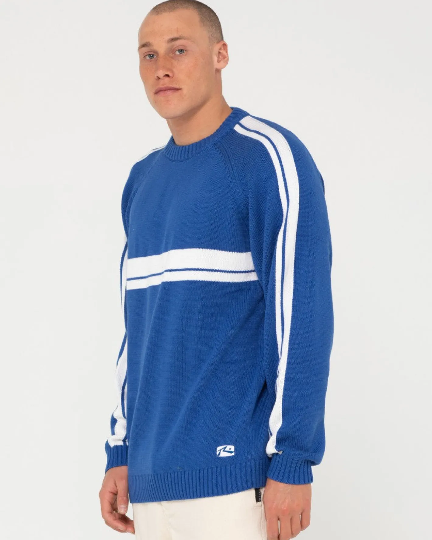 Shop White Lines Crew Neck Knit Sweater Mens Knitwear