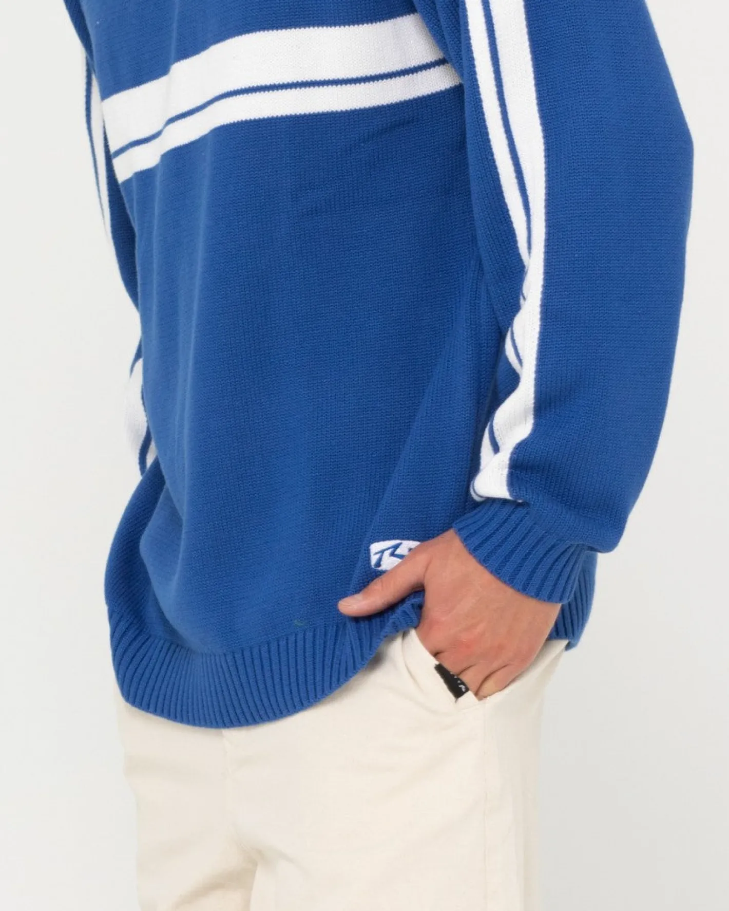 Shop White Lines Crew Neck Knit Sweater Mens Knitwear